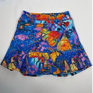 Dona Jo Fly Flirty Athletic Skort Butterfly Print Blue Tennis Golf Skirt Size 1